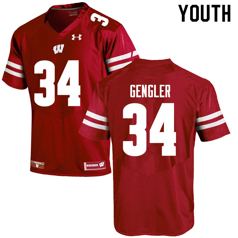 Wisconsin Badgers Youth #34 Ross Gengler NCAA Under Armour Authentic Red College Stitched Football Jersey ZQ40M44YD